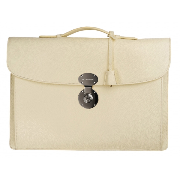 Viola Milano - The Light City Silver Lock Briefcase - Pale Lemon - Handmade in Italy - Luxury Exclusive Collection