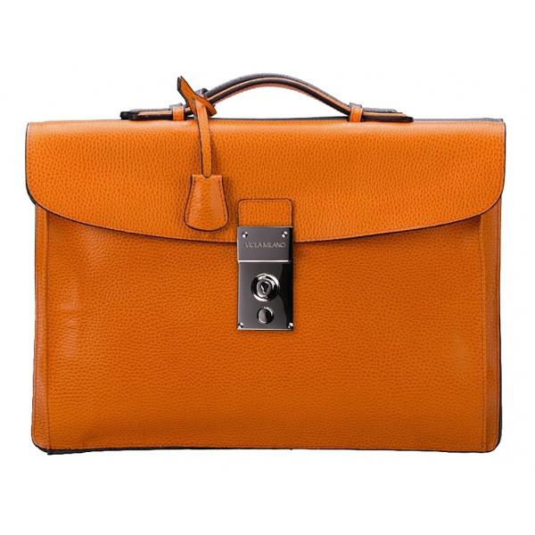 Viola Milano - The Light Traveller Briefcase - Orange - Handmade in Italy - Luxury Exclusive Collection