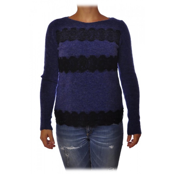 Liu Jo - Sweater with Lace Details - Black/Blue - Knitwear - Made in Italy - Luxury Exclusive Collection