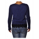 Liu Jo - Sweater with Lace Details - Black/Blue - Knitwear - Made in Italy - Luxury Exclusive Collection