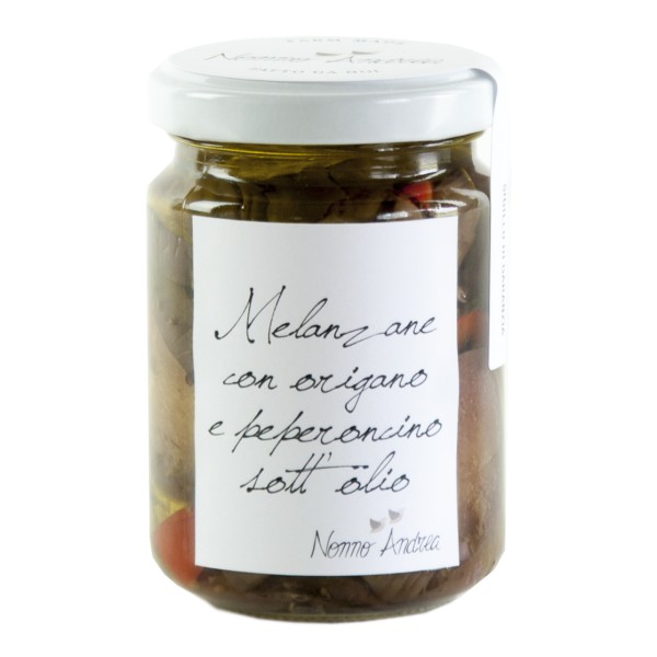 Nonno Andrea - Marinated Eggplants with Chili Pepper and Oregano - Marinated Vegetables Organic - 140 g