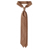 Viola Milano - Artisan Floral Selftipped Silk Tie - Sand/Brown - Handmade in Italy - Luxury Exclusive Collection