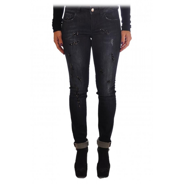 Liu Jo - Jeans con Dettaglio Applicazione Glitter - Nero - Pantaloni - Made in Italy - Luxury Exclusive Collection