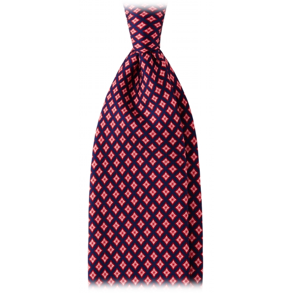 Viola Milano - Artisan Pattern Selftipped Silk Tie - Navy/Red - Handmade in Italy - Luxury Exclusive Collection