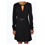 Liu Jo - Long Sleeve Dress with Faux Leather Details - Black - Dress - Made in Italy - Luxury Exclusive Collection