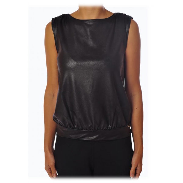 Liu Jo - Glossy Faux Leather Top - Black - Made in Italy - Luxury Exclusive Collection