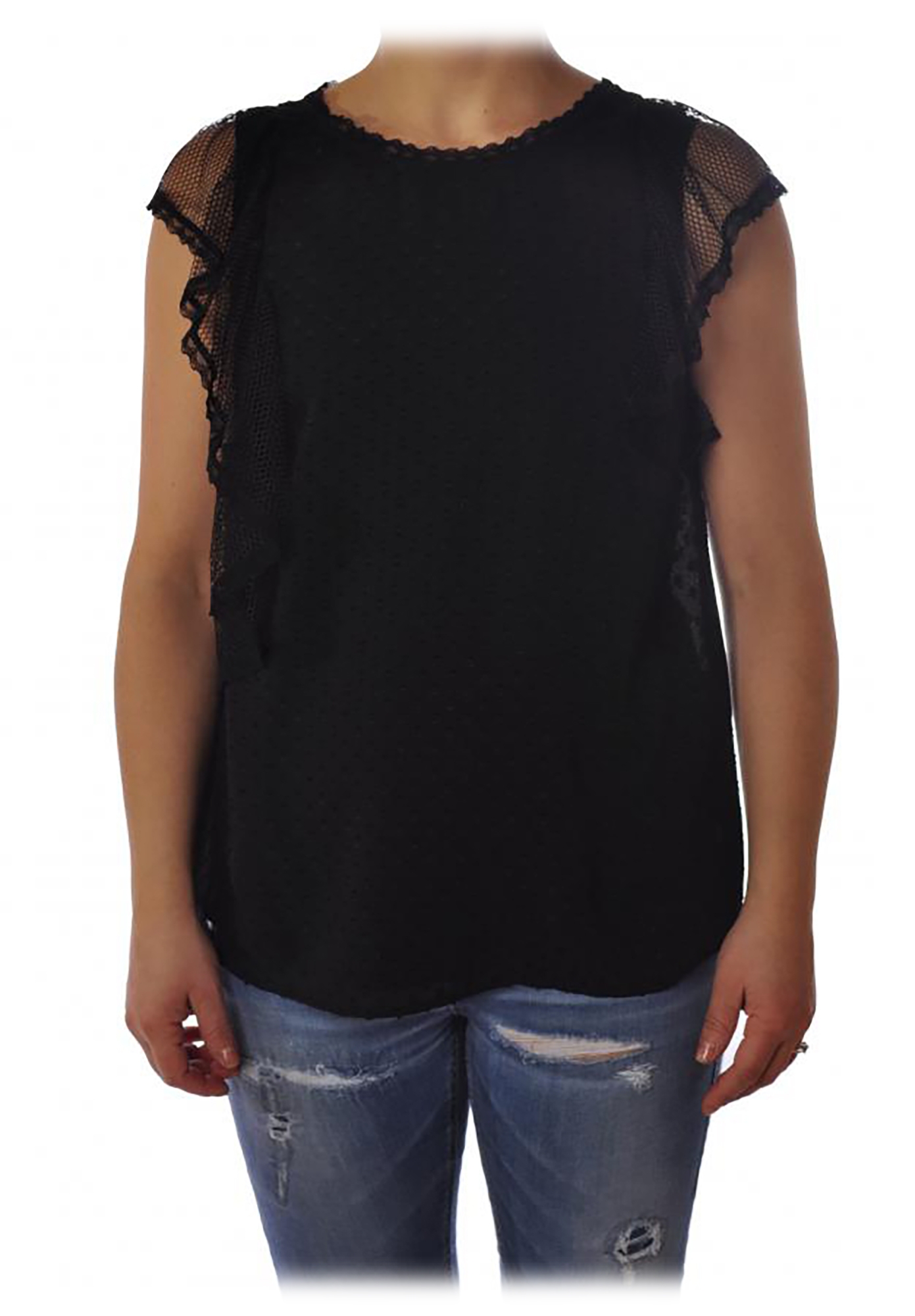 Liu Jo - Top with Lace and Ruffle Details - Black - Made in Italy - Luxury  Exclusive Collection - Avvenice