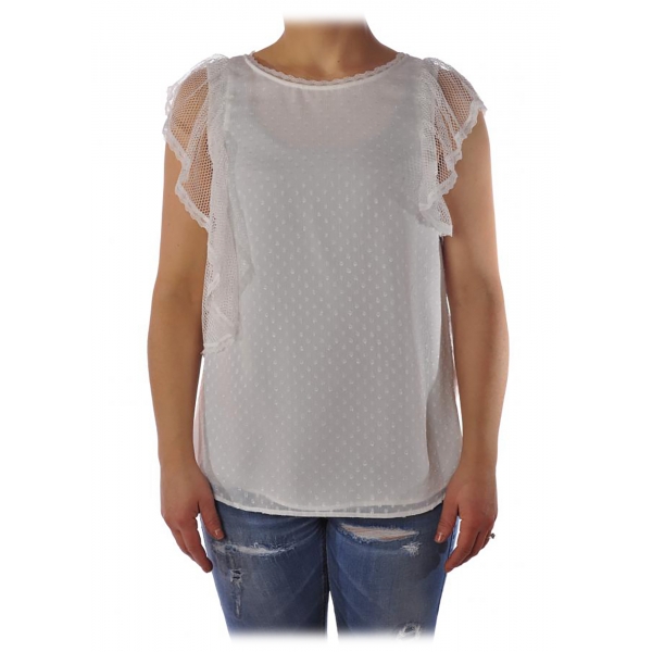 Liu Jo - Top with Lace and Ruffle Details - White - Made in Italy - Luxury Exclusive Collection