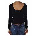 Liu Jo - Fitted Top with Boat Neckline - Black - Made in Italy - Luxury Exclusive Collection