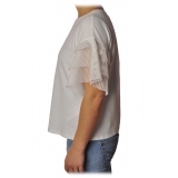 Liu Jo - T-Shirt with Perforated Fabric Ruffle - White - T-Shirt - Made in Italy - Luxury Exclusive Collection