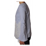Liu Jo - Camicia Fantasia Gessata con Ricamo - Azzurro - Camicie - Made in Italy - Luxury Exclusive Collection