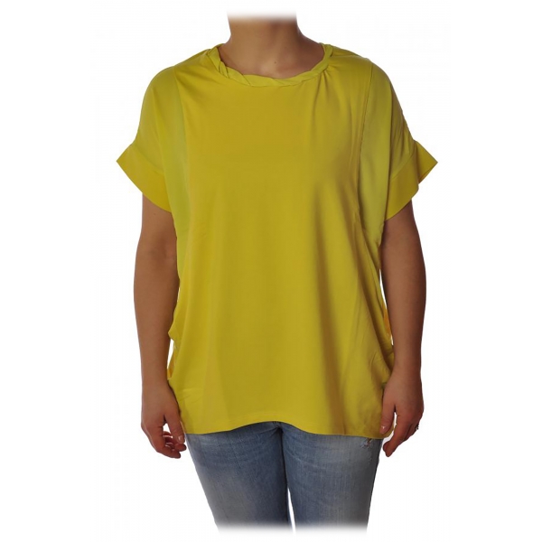 Liu Jo - Oversized T-Shirt with Collar Pattern - Yellow - T-Shirt - Made in Italy - Luxury Exclusive Collection
