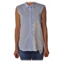 Liu Jo - Striped Top with Lace Detail - Light Blue - Made in Italy - Luxury Exclusive Collection