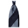 Viola Milano - Block Stripe 3-Fold Grenadine Tie - Navy/Sea - Handmade in Italy - Luxury Exclusive Collection