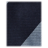 Viola Milano - Block Stripe 3-Fold Grenadine Tie - Navy/Sea - Handmade in Italy - Luxury Exclusive Collection