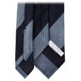 Viola Milano - Block Stripe 3-Fold Grenadine Tie - Navy/Sea - Handmade in Italy - Luxury Exclusive Collection
