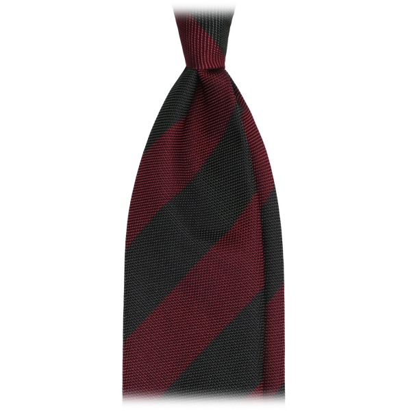 Viola Milano - Block Stripe 3-Fold Grenadine Tie - Red/Forest - Handmade in Italy - Luxury Exclusive Collection