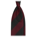 Viola Milano - Cravatta Grenadine 3 Pieghe Block Stripe - Rosso/Foresta - Handmade in Italy - Luxury Exclusive Collection
