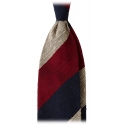 Viola Milano - Block Stripe Woven Grenadine/Shantung Tie - Natural Mix - Handmade in Italy - Luxury Exclusive Collection
