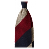 Viola Milano - Block Stripe Woven Grenadine/Shantung Tie - Natural Mix - Handmade in Italy - Luxury Exclusive Collection