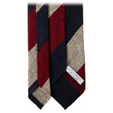 Viola Milano - Block Stripe Woven Grenadine/Shantung Tie - Natural Mix - Handmade in Italy - Luxury Exclusive Collection