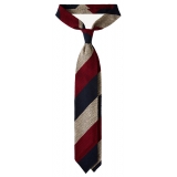 Viola Milano - Block Stripe Woven Grenadine/Shantung Tie - Natural Mix - Handmade in Italy - Luxury Exclusive Collection
