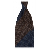 Viola Milano - Block Stripe Woven Grenadine/Shantung Tie - Navy/Brown - Handmade in Italy - Luxury Exclusive Collection