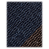 Viola Milano - Block Stripe Woven Grenadine/Shantung Tie - Navy/Brown - Handmade in Italy - Luxury Exclusive Collection