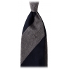 Viola Milano - Block Stripe Handrolled Woven GrenadineShantung Tie - Navy/Grey - Handmade in Italy - Luxury Exclusive Collection