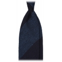 Viola Milano - Block Stripe Woven Grenadine/Shantung Tie - Navy/Sea - Handmade in Italy - Luxury Exclusive Collection