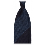 Viola Milano - Block Stripe Woven Grenadine/Shantung Tie - Navy/Sea - Handmade in Italy - Luxury Exclusive Collection