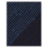 Viola Milano - Block Stripe Woven Grenadine/Shantung Tie - Navy/Sea - Handmade in Italy - Luxury Exclusive Collection