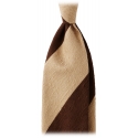 Viola Milano - Block Stripe Handrolled Woven Shantung Tie - Brown/Sand - Handmade in Italy - Luxury Exclusive Collection