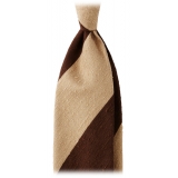 Viola Milano - Block Stripe Handrolled Woven Shantung Tie - Brown/Sand - Handmade in Italy - Luxury Exclusive Collection