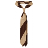 Viola Milano - Block Stripe Handrolled Woven Shantung Tie - Brown/Sand - Handmade in Italy - Luxury Exclusive Collection
