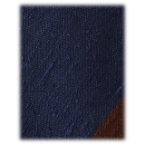 Viola Milano - Block Stripe Handrolled Woven Shantung Tie - Navy/Brown - Handmade in Italy - Luxury Exclusive Collection