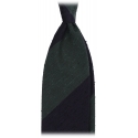 Viola Milano - Block Stripe Handrolled Woven Shantung Tie - Navy/Forest - Handmade in Italy - Luxury Exclusive Collection