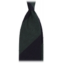 Viola Milano - Cravatta in Tessuto Shantung con Righe - Navy/Foresta - Handmade in Italy - Luxury Exclusive Collection