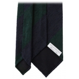 Viola Milano - Block Stripe Handrolled Woven Shantung Tie - Navy/Forest - Handmade in Italy - Luxury Exclusive Collection