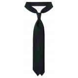 Viola Milano - Block Stripe Handrolled Woven Shantung Tie - Navy/Forest - Handmade in Italy - Luxury Exclusive Collection