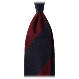 Viola Milano - Block Stripe Handrolled Woven Shantung Tie - Navy/Wine - Handmade in Italy - Luxury Exclusive Collection