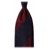 Viola Milano - Block Stripe Handrolled Woven Shantung Tie - Navy/Wine - Handmade in Italy - Luxury Exclusive Collection