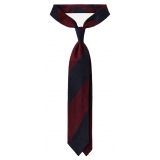 Viola Milano - Block Stripe Handrolled Woven Shantung Tie - Navy/Wine - Handmade in Italy - Luxury Exclusive Collection