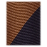 Viola Milano - Block Stripe Handrolled Woven Silk Jacquard Tie - Navy/Brown - Handmade in Italy - Luxury Exclusive Collection