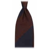 Viola Milano - Block Stripe Handrolled Woven Silk Jacquard Tie - Navy/Brown - Handmade in Italy - Luxury Exclusive Collection