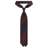 Viola Milano - Block Stripe Handrolled Woven Silk Jacquard Tie - Navy/Brown - Handmade in Italy - Luxury Exclusive Collection