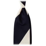 Viola Milano - Block Stripe Handrolled Woven Silk Jacquard Tie - Navy/Ivory - Handmade in Italy - Luxury Exclusive Collection