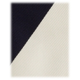 Viola Milano - Block Stripe Handrolled Woven Silk Jacquard Tie - Navy/Ivory - Handmade in Italy - Luxury Exclusive Collection