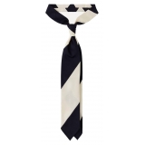 Viola Milano - Block Stripe Handrolled Woven Silk Jacquard Tie - Navy/Ivory - Handmade in Italy - Luxury Exclusive Collection