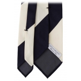 Viola Milano - Block Stripe Handrolled Woven Silk Jacquard Tie - Navy/Ivory - Handmade in Italy - Luxury Exclusive Collection